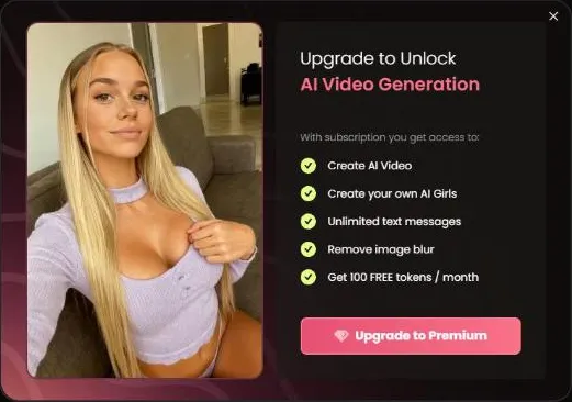 Upgrade prompt on a free account, shown after tapping Video in a chat, with Premium perks listed